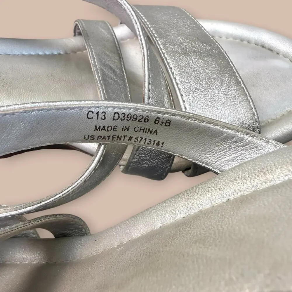 Cole Haan Nike Air Leather Wedge Thong Sandals Slip On Womens Size 6.5B Silver
